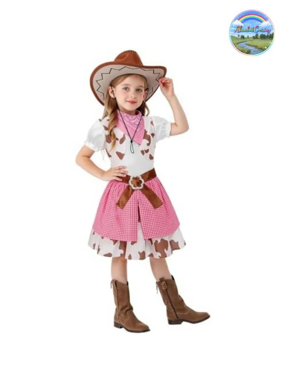 Girls Cowgirl Costume Set Hat Bandana Western Dress Up